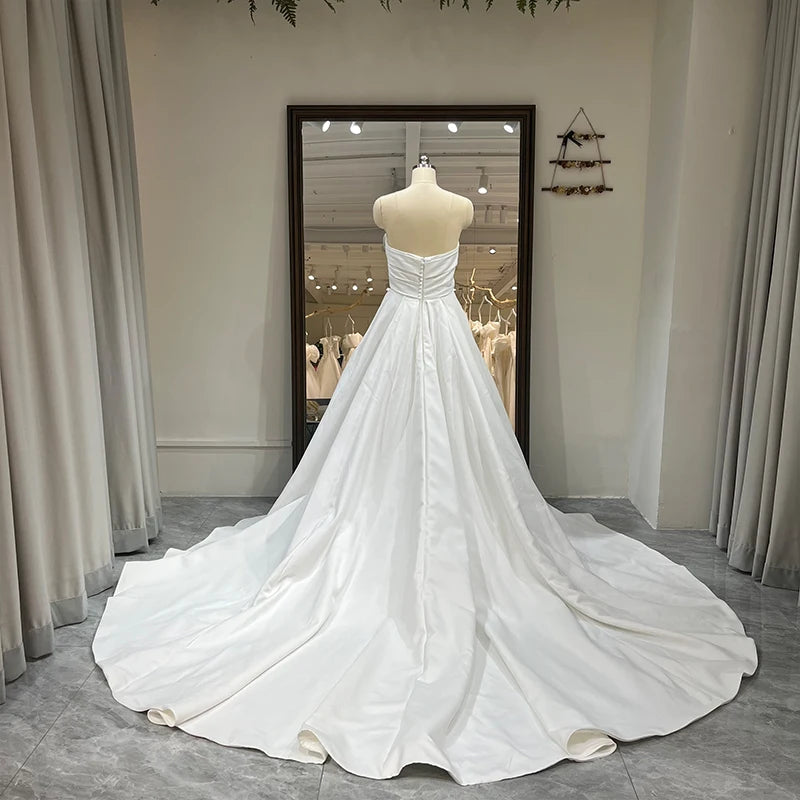 Jancember RL153 Sexy Sweetheart Sleeveless Ruched Chapel Train Backless Wedding Dress