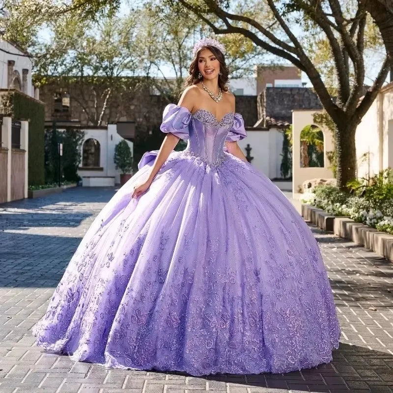 Lavender 2025 Ball Gown Lace Applique Beaded Mexican Sweet 16 Vestidos De 15 Anos Customized Quinceanera Dress MQ622