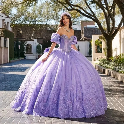 Lavender 2025 Ball Gown Lace Applique Beaded Mexican Sweet 16 Vestidos De 15 Anos Customized Quinceanera Dress MQ622