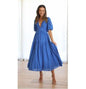 Women 2024 Puff Sleeve Deep V Neck Long Dresses Summer for Woman Sexy Green Women's Dress Summer Royal Blue