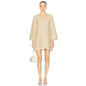Women's Summer Yellow French Vintage Regular Fit Short A-line Dress Heavyweight Linen/Cotton ODM Solid Embroidered Natural