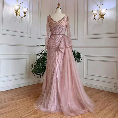 Feishiluo  Luxurious Split Mermaid Evening Dress  Sexy V-neck  Handmade Beaded Prom Dress