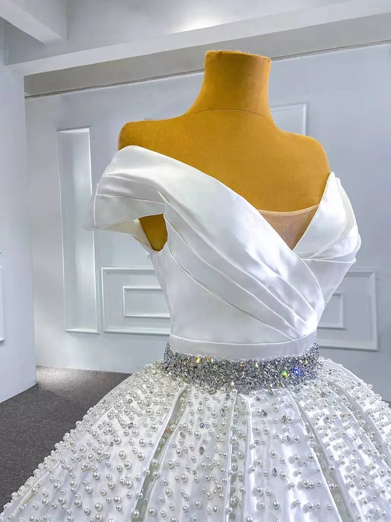S521A  High Quality Custom Made New Fashion Wholesale Bridal Satin Beads Custom Wedding Dress Ball Gown Dresses