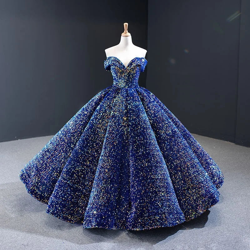 Elegant Modern One-Shoulder Bridal Wedding Dress Lace-up Tutu Skirt Adults Sleeveless Ball Gown Color Changing Sequin Prom Gown