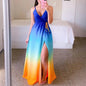 S-XXL Spring Summer Colorful Gradient Dress Temperament Commuter Strap Dress Solid Blue Chiffon Dress TIE DYED