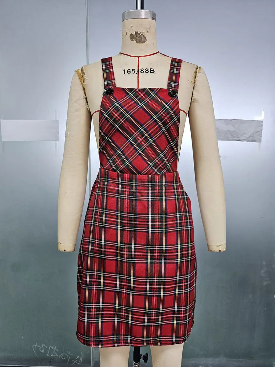 2026 New Women's Spring/Summer Mini Elegant Plaid Square Neck Sleeveless Striped Casual Breathable Natural Waist A-Line Pockets