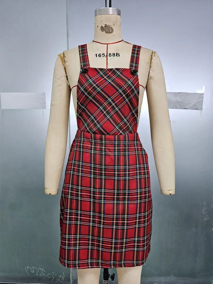 2026 New Women's Spring/Summer Mini Elegant Plaid Square Neck Sleeveless Striped Casual Breathable Natural Waist A-Line Pockets