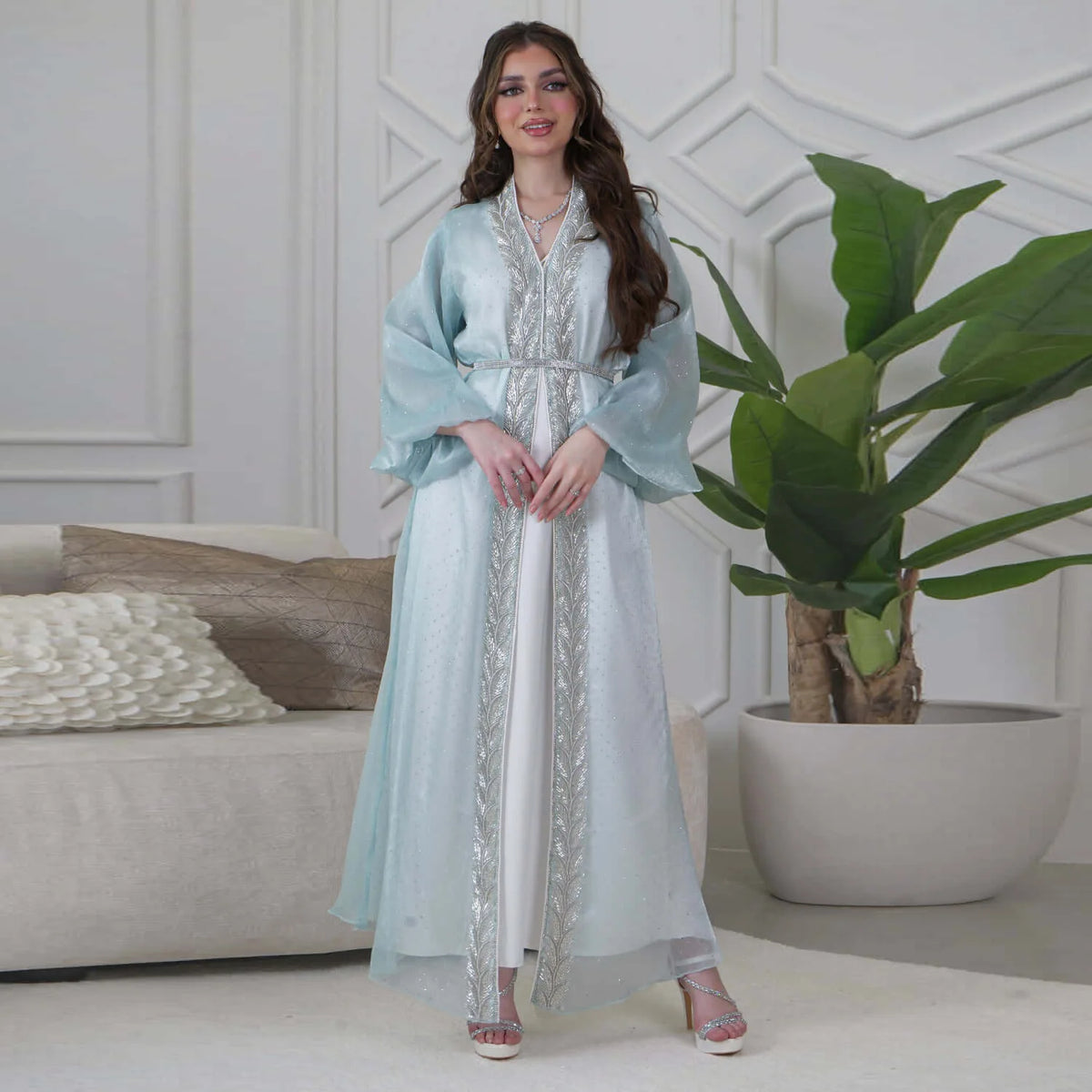 Luxury Bright Muslim Women's Abaya Set Gowns Evening Dresses Abaya Muslim Women Dress Traditional Ethnic Clothing