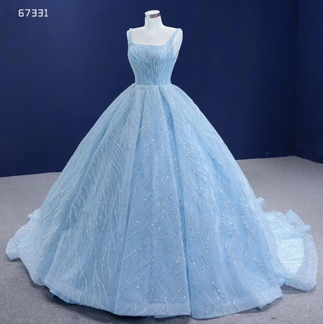 Feishiluo  Luxury Wedding Dresses Blue Bridal Ball Gown Bling Bead Lace Ball Gowns for Women Fashion  Dress Custom Made
