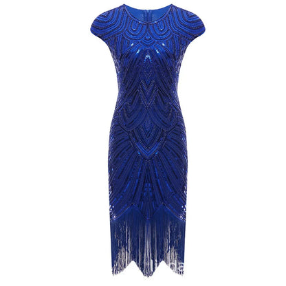 Wholesale Elegant Dresses Women Evening Vintage Sequin Beaded Fringe Dress Luxury Cocktail Party Evening Dress