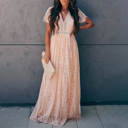 Casual White Lace Chiffon Maxi Dresses Elegant Outfit Party Wear Evening Gown Long Wedding Guest Dress Summer Clothes