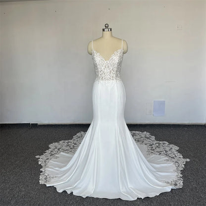 Feishiluo  Luxurious  Mermaid Lace  Appliqued Wedding Dresses  Spaghetti Strap Ivory  Bride Gown Dress  for Women