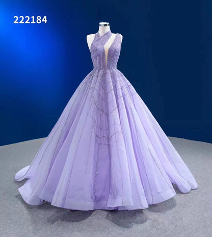 Feishiluo Luxury Evening Ball Gown New Sexy One-Shoulder Dress for Women Modern Style Lace Decoration Purple for Weddings Proms