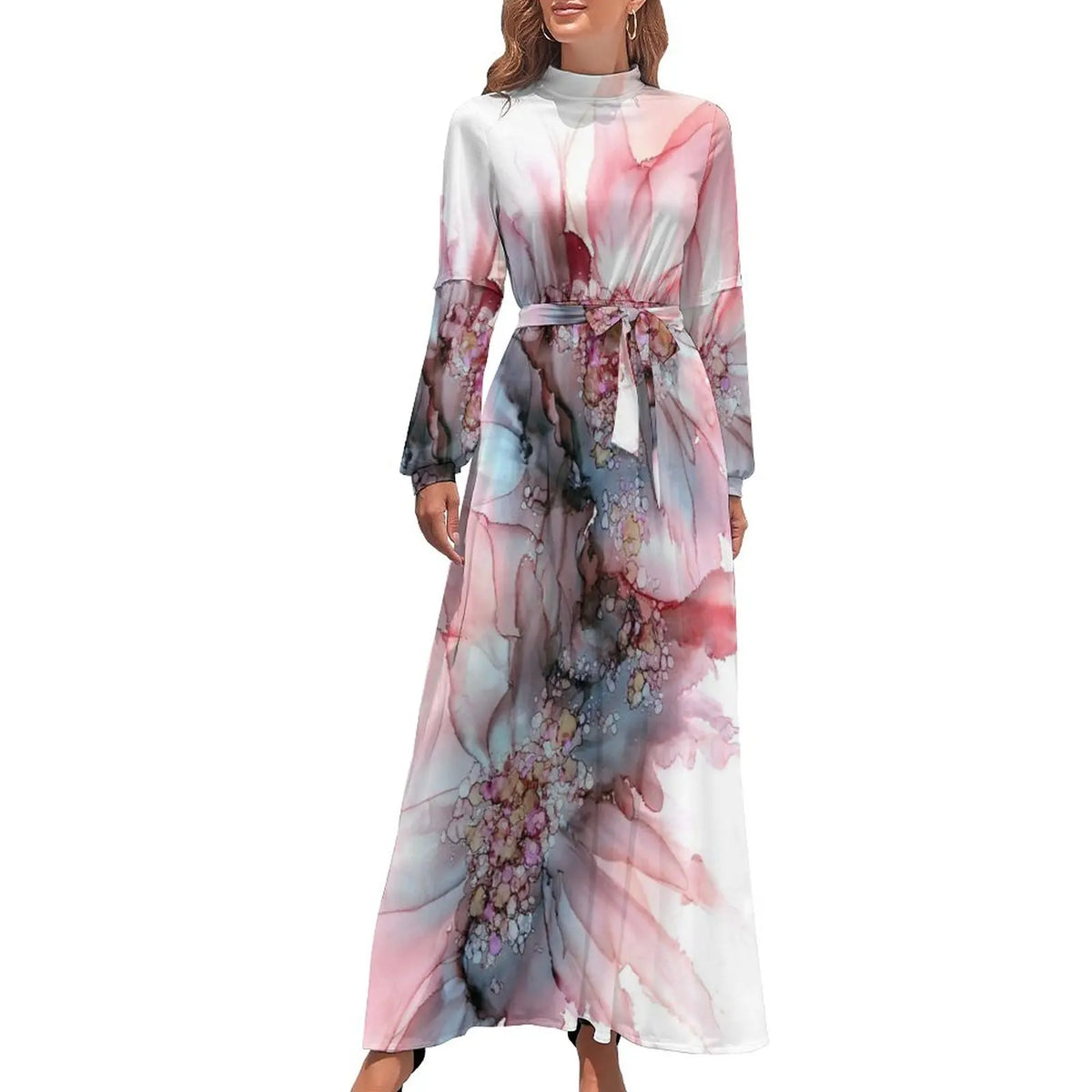 Print on Demand Wholesale Long Sleeve Women's Casual Dress Streetwear Floral Printed Elegant Maxi Dress for Woman