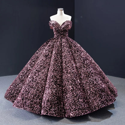 Elegant Modern One-Shoulder Bridal Wedding Dress Lace-up Tutu Skirt Adults Sleeveless Ball Gown Color Changing Sequin Prom Gown