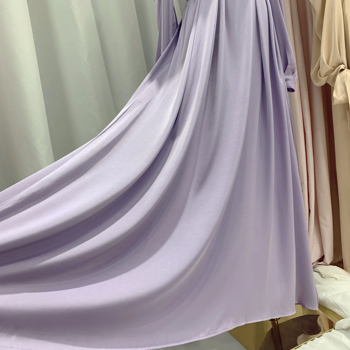 Enyami Satin Elegant Maxi Evening Dress Long Sleeves Abayah Islamic Clothing Muslim Women Dress With Head Scarf
