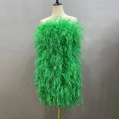 Long Pink Wrap Feather Fur Dress Party Ostrich Feather Dress for Ladies