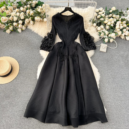 Plus Loose Size Temperament Embroidered Close Edge Round Neck Long Sleeve Party Bouncing Casual Dress
