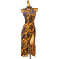New Split Skirt Latin Dance Party Chiffon Dress V-neck Natural Waistline Breathable Floor-Length