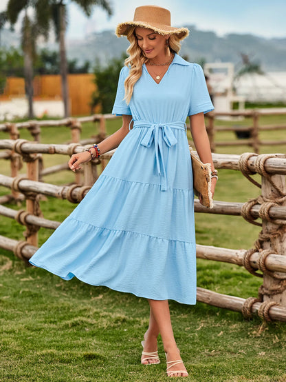 2024 Planner Summer Top Sell Short Sleeve Midi Dress Women Elegant Casual Plain Casual Dresses