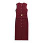 Women's new fashion split midi dress retro O-neck sleeveless women's fashion dress Vestidos Mujer