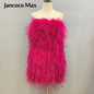 Long Pink Wrap Feather Fur Dress Party Ostrich Feather Dress for Ladies