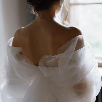 4531# Real Photos Custom Elegant Off Shoulder for Beach Wedding Lace Sweep Train Satin A-line Wedding Dress Bridal Gown