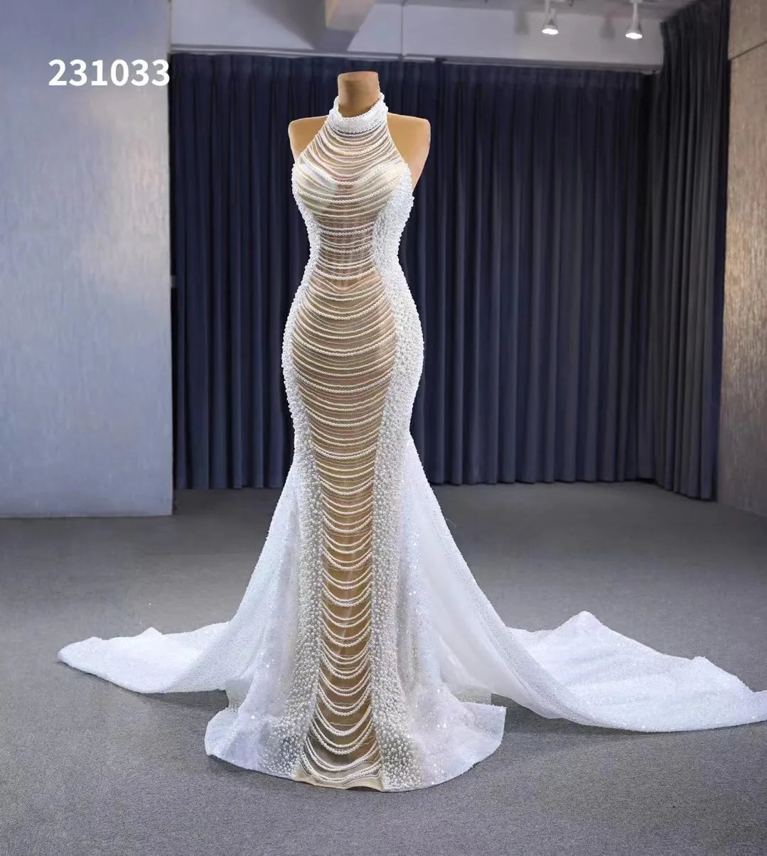 Feishiluo Modern Luxurious Beaded Mermaid Wedding Dress All Bead Mermaid Sexy Backless with Lace & Appliques Plus Size