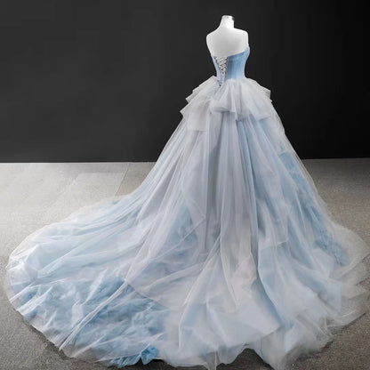 Feishiluo A-Line Ball Gown Wedding Dress Wholesale Blue Party Dress Lace Appliques Embroidery Modern Floral Print Plus Size