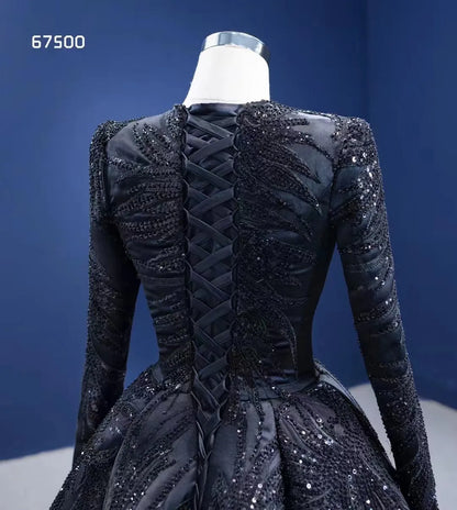 Wholesale Feishiluo Luxury Bead Wedding Dress Gowns Black Bridal Long Sleeves Dress