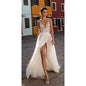 13518#Spaghetti Straps V Neck Sleeveless A-Line Soft Tulle Lace Bohemian Sweep Train Backless Split Wedding Dress Bridal Gown