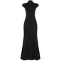 Sexy Mandarin Collar Solid Maxi Dress Cut-Out High Slit-Glam Short Sleeve Natural Waist Breathable Washable Chinoiserie Party
