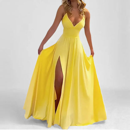 Cross-border  Spring New European American Women's Fashion Solid Color Chiffon Anti-Static Sexy Slim Split Ear Side Long
