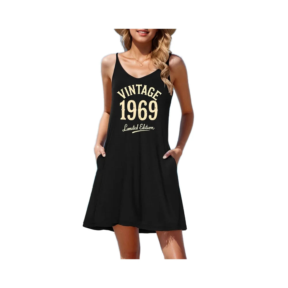 Women's U-Neck Strap Loose Waist Knee-Length A-Line Breathable Soft Polyester Spandex Blend Letter Print Personalized Dress