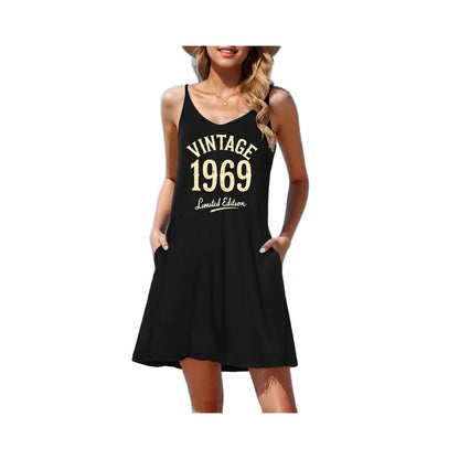 Women's U-Neck Strap Loose Waist Knee-Length A-Line Breathable Soft Polyester Spandex Blend Letter Print Personalized Dress