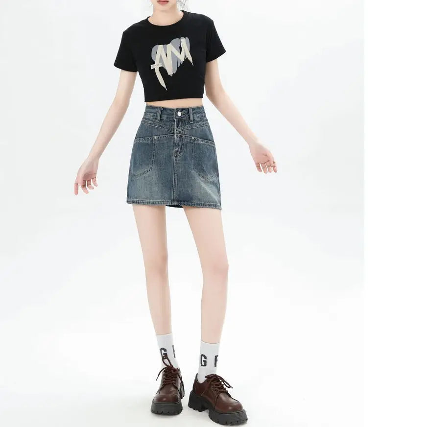 Women's High-Waisted Pencil A-Line Casual Slim Academy Style Skirt with Printed Breathable Gym Shorts Pattern Personality Pocket