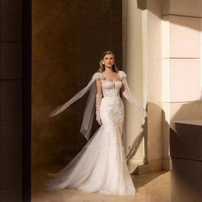 Detachable Large Trailing Lace Wedding Dress Modern Style with Hot Sale New Wearing Methods and Draped Decoration