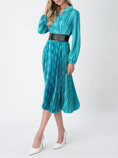 Women Dress 2023 Wholesale New Design Dot Ruffled Lantern Long Sleeve V Neck Chiffon Elegant Summer Dress