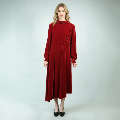Chic Evening Party Saorise Velvet Casual Dress with Stylish Cowl Collar