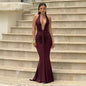 2026 Fashion Summer Women Halter Deep V-Neck Backless Solid Casual Maxi 100% Polyester Crystal Vacation Dresses