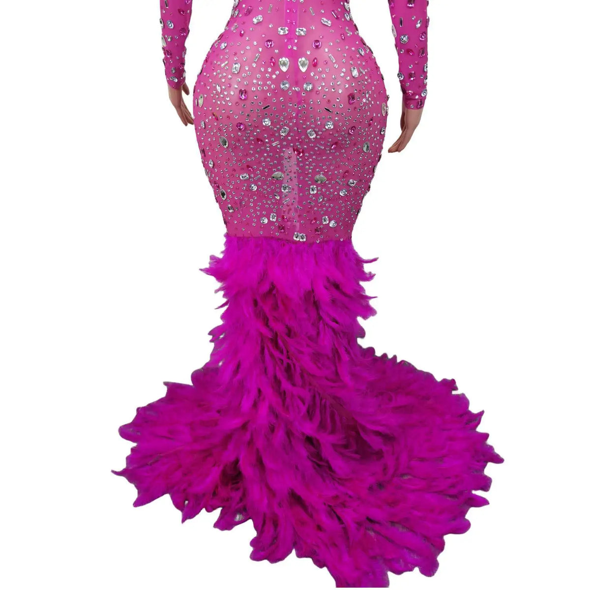 Elegant Pink Diamond Formal Birthday Cocktail Evening Dress Long Tail Ball Gown Women Feathers Pageant Party Prom Mermaid Dress