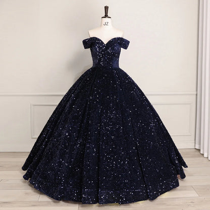 Elegant Modern One-Shoulder Bridal Wedding Dress Lace-up Tutu Skirt Adults Sleeveless Ball Gown Color Changing Sequin Prom Gown