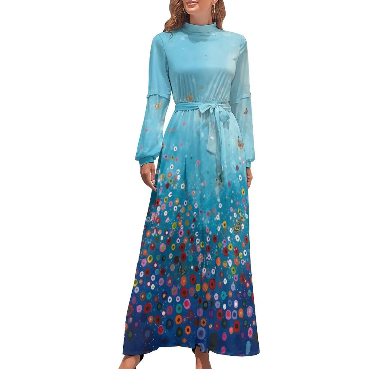 Print on Demand Wholesale Long Sleeve Women's Casual Dress Streetwear Floral Printed Elegant Maxi Dress for Woman