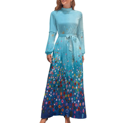 Print on Demand Wholesale Long Sleeve Women's Casual Dress Streetwear Floral Printed Elegant Maxi Dress for Woman