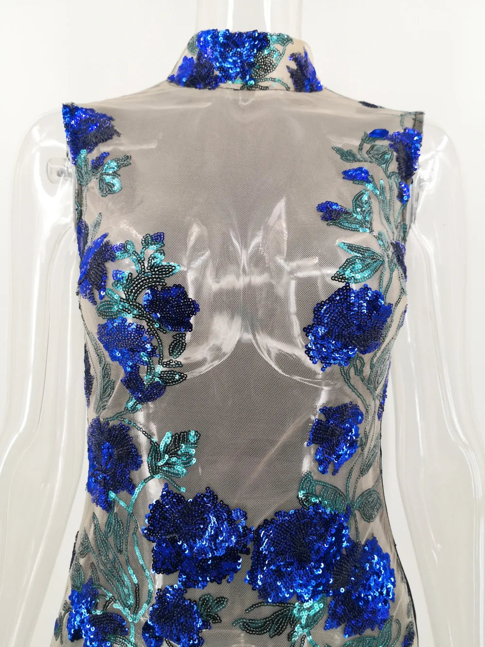Trendy Women's Midi Bodycon Dress Floral Sequin Lace Sexy Night Club Summer See-Through Transparent Mesh Natural Washable