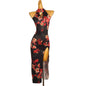 New Split Skirt Latin Dance Party Chiffon Dress V-neck Natural Waistline Breathable Floor-Length