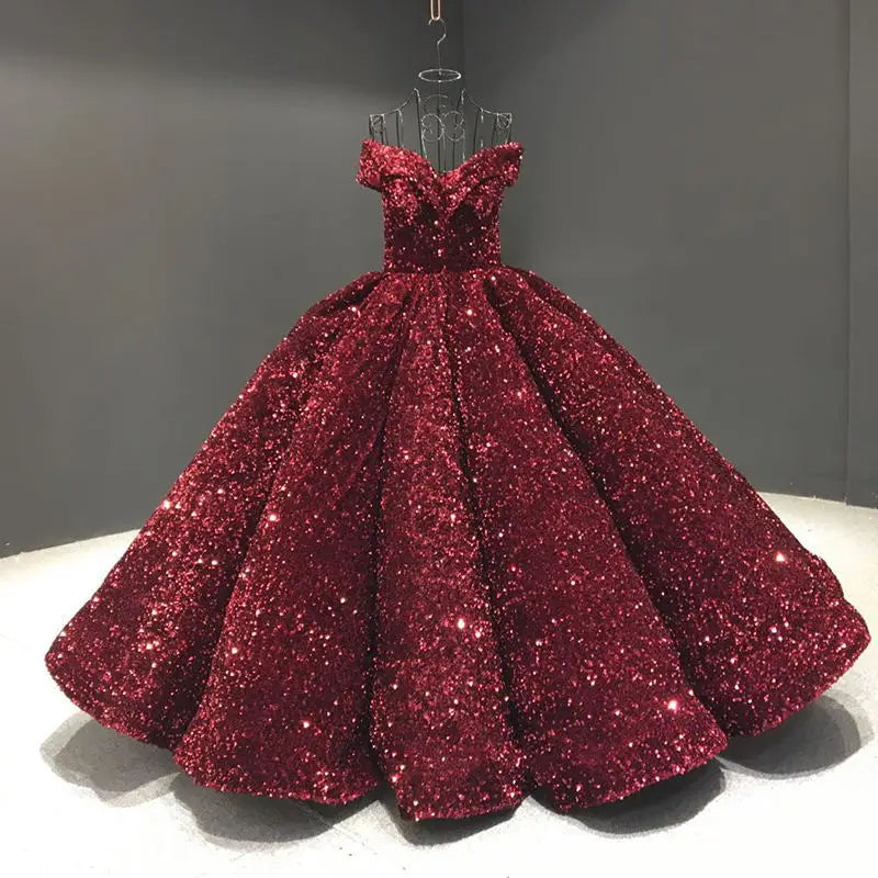 Elegant Modern One-Shoulder Bridal Wedding Dress Lace-up Tutu Skirt Adults Sleeveless Ball Gown Color Changing Sequin Prom Gown