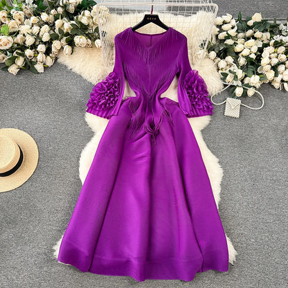 Plus Loose Size Temperament Embroidered Close Edge Round Neck Long Sleeve Party Bouncing Casual Dress