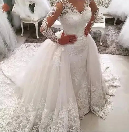 Robe De Mariage Luxury Mermaid Lace Wedding Dress with Detachable Train Removable Skirt Lace Wedding Gown 2022 Vestido De Noiva