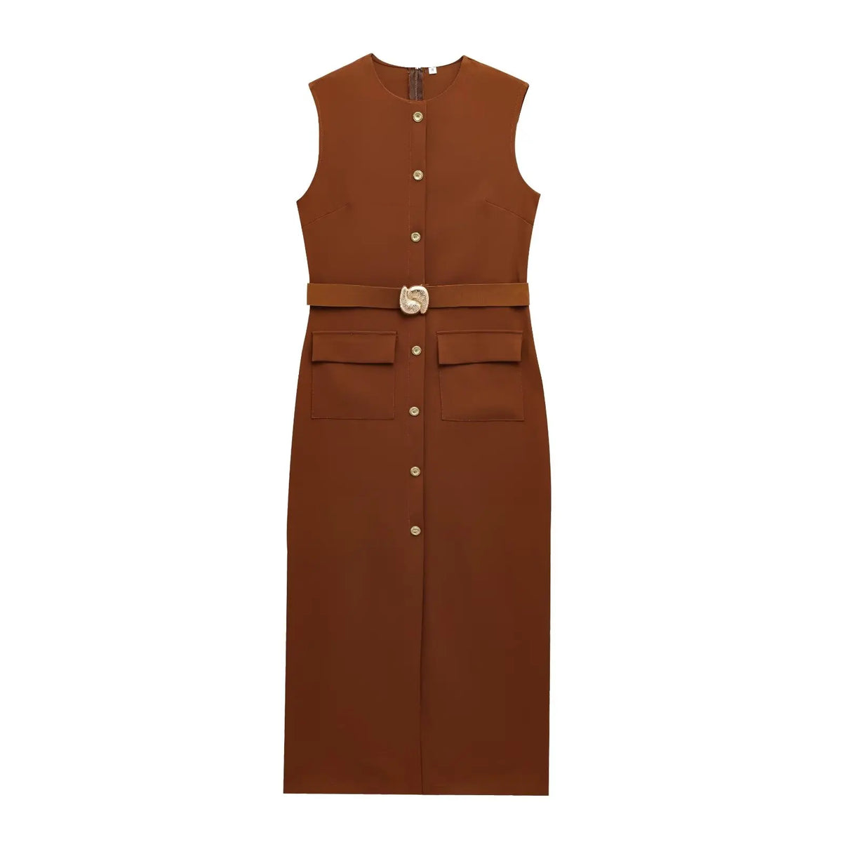 Women's new fashion split midi dress retro O-neck sleeveless women's fashion dress Vestidos Mujer